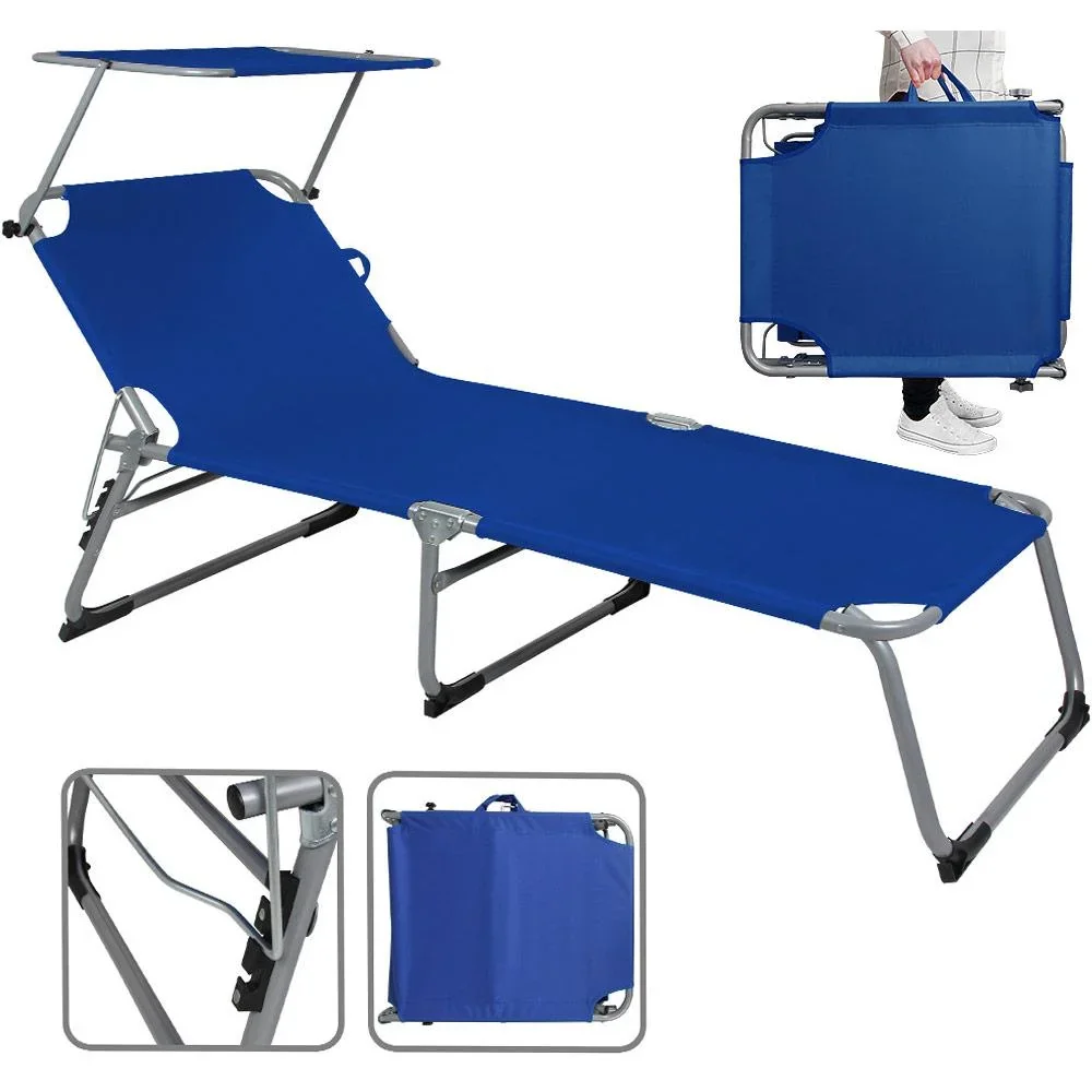 Liege 'Hawaii' mit Schiebedach Aluminium blau195 x 60 x 30cm - 1