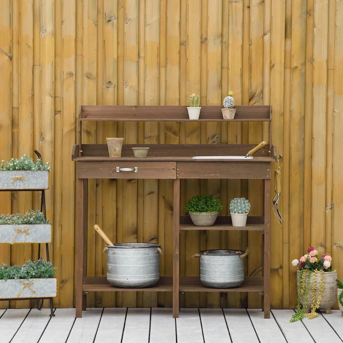 Pflanztisch mit Wanne Holz Braun 117 x 45 x 121 cm - 2