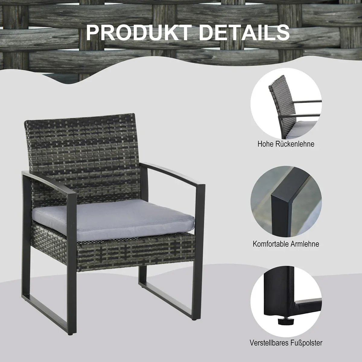 Polyrattan Sitzgruppe als 5-tlg. Set schwarz - 8