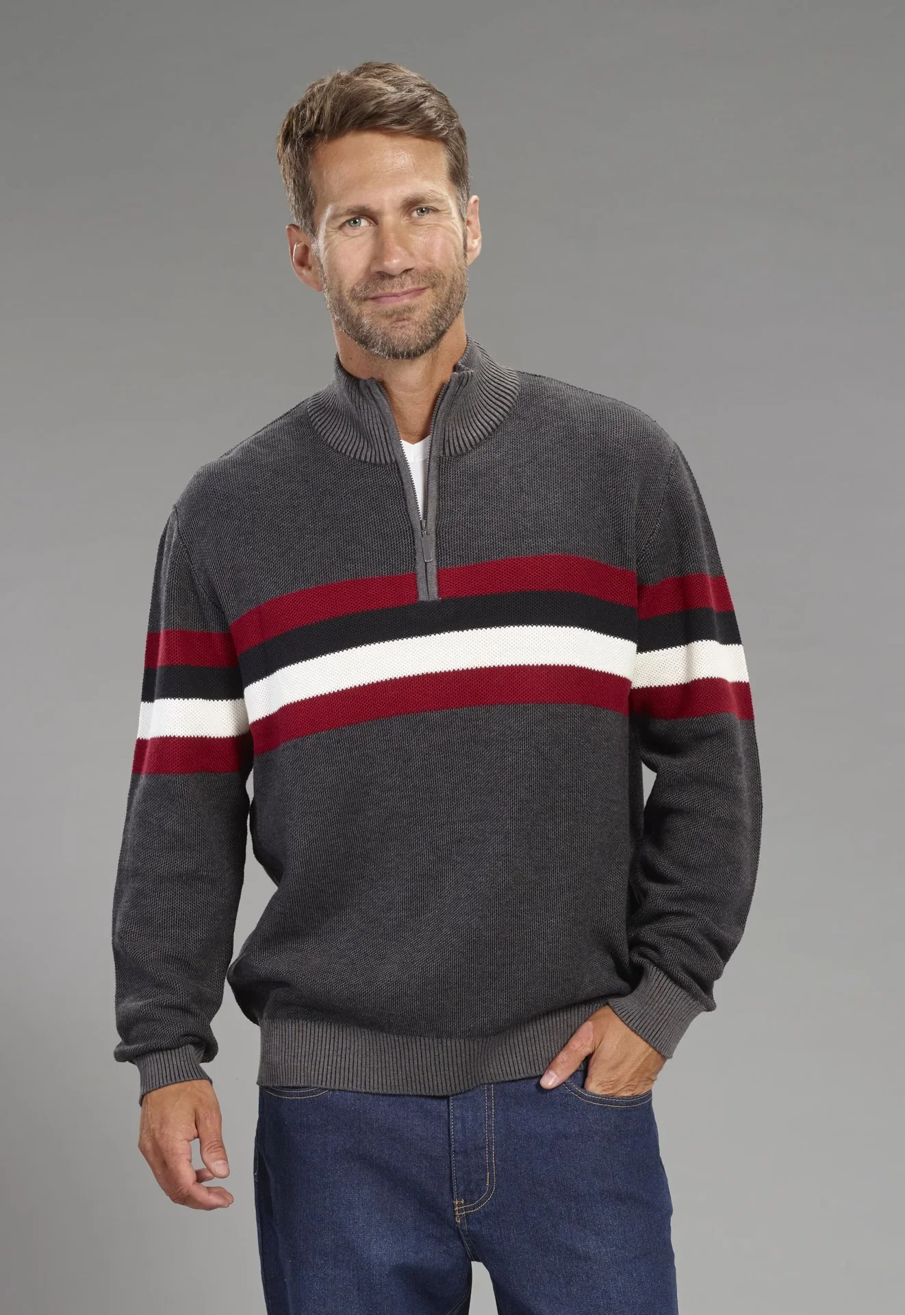 Pullover mit Stehkragen, Farbe grau, Gr.L - 0