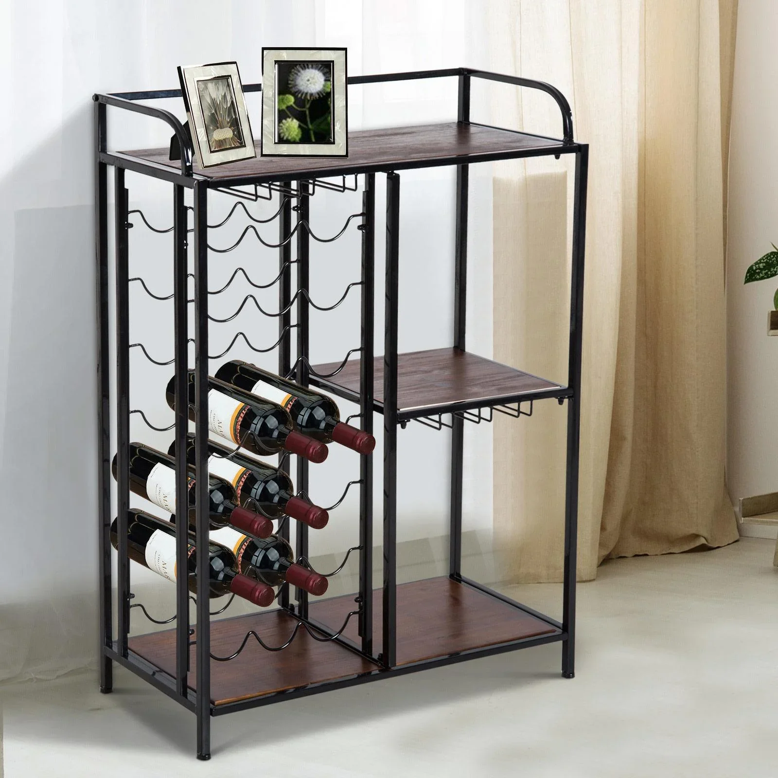 Weinregal Weinschrank Weinständer 21 Flaschen 3 Staufächer - 1