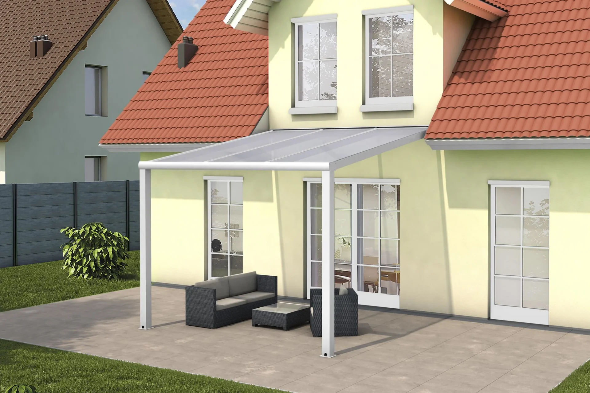 Terrassendach Pro, weiß, 3 x 3 m - Polycarbonat Stegplatten 16mm, klar - 0