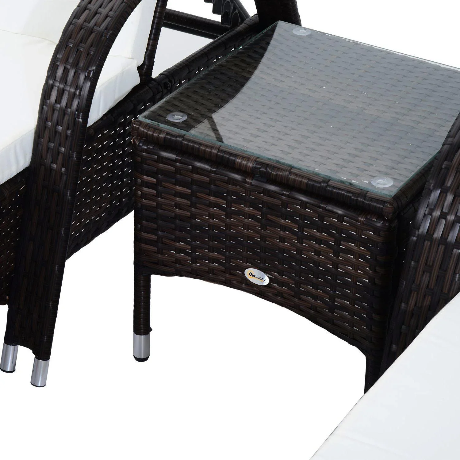 Sonnenliege Tisch 3er Set Gartenmöbel Polyrattan Braun - 2