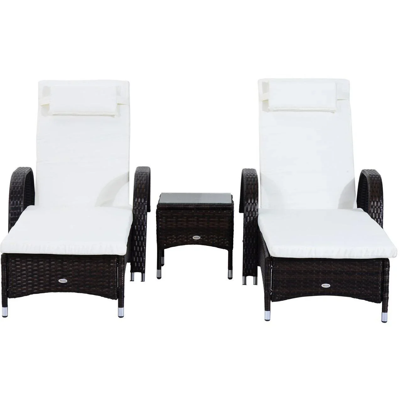 Sonnenliege Tisch 3er Set Gartenmöbel Polyrattan Braun - 3