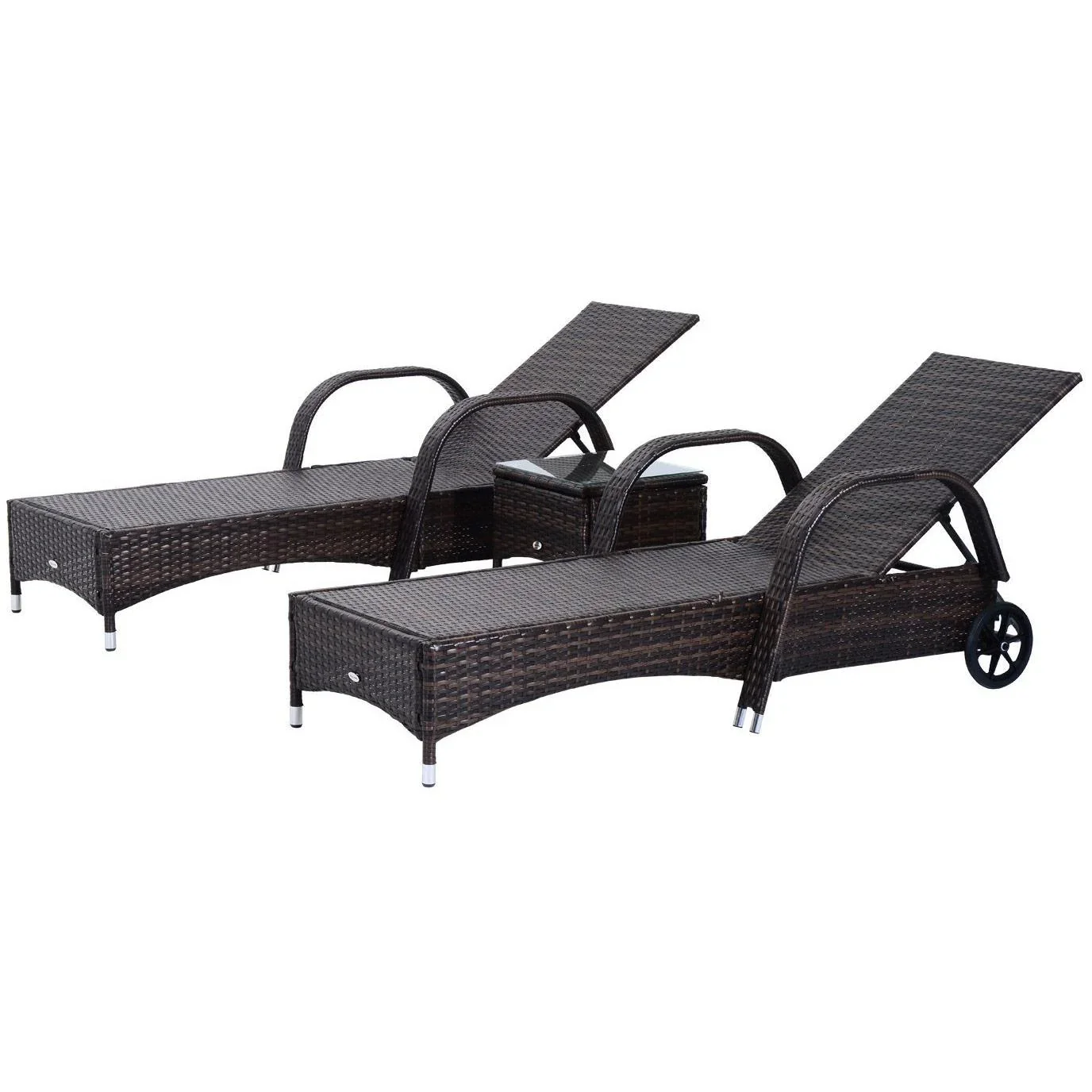 Sonnenliege Tisch 3er Set Gartenmöbel Polyrattan Braun - 5