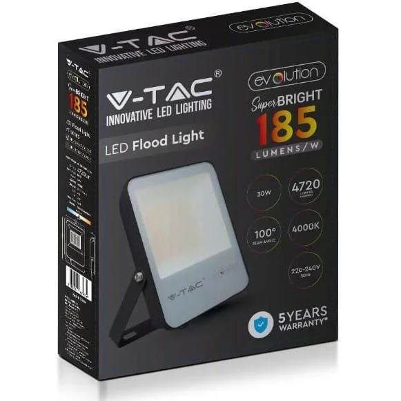 VT-30185 LED-Flutlicht - 30 W - 4720 Lm - 6400K - schwarz - Extra effizient - 0
