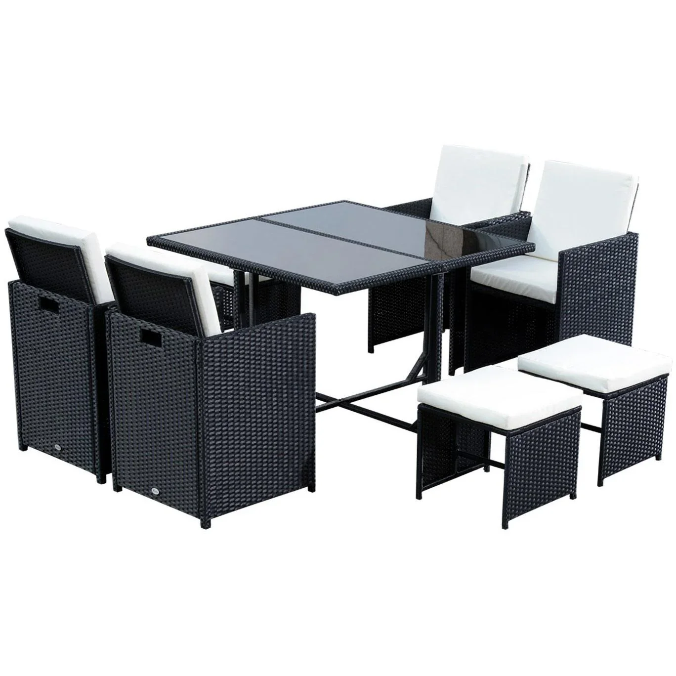 Polyrattan Essgruppe 21 tlg, Rattan Sitzgruppe 4 Stühle 4 Hocker inkl, Kissen - 0