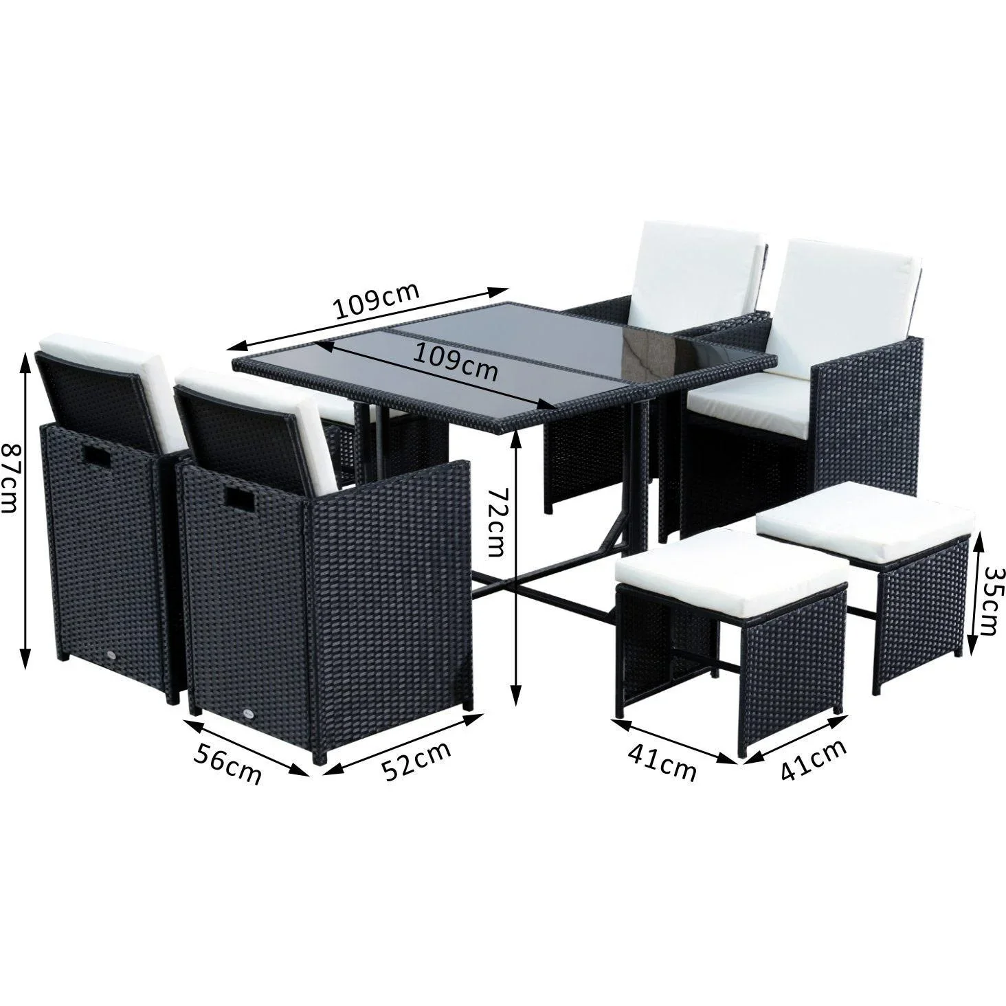 Polyrattan Essgruppe 21 tlg, Rattan Sitzgruppe 4 Stühle 4 Hocker inkl, Kissen - 4