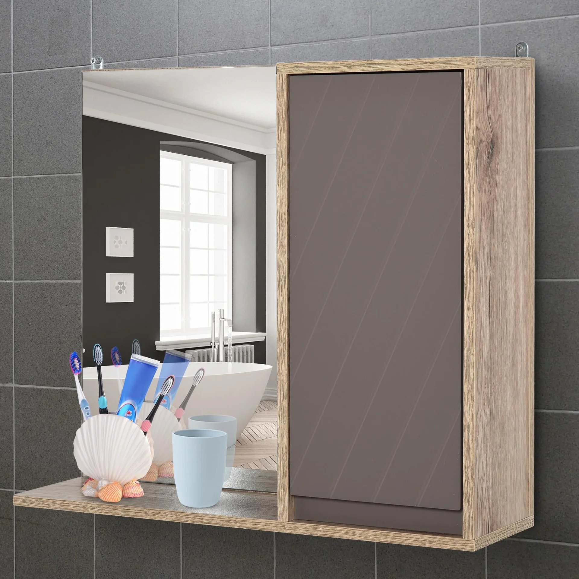 Badezimmer-Spiegelschrank, grau - 2
