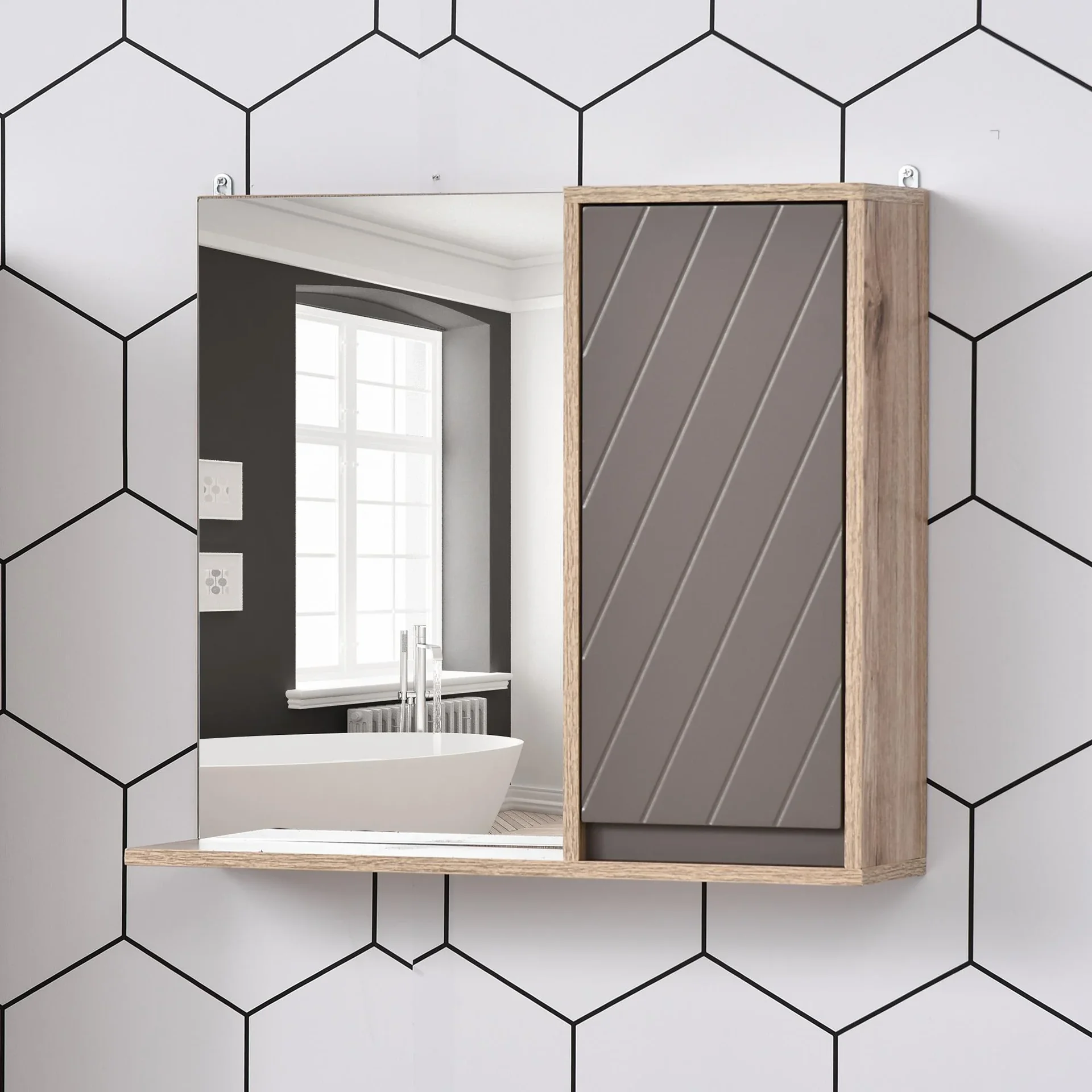 Badezimmer-Spiegelschrank, grau - 4