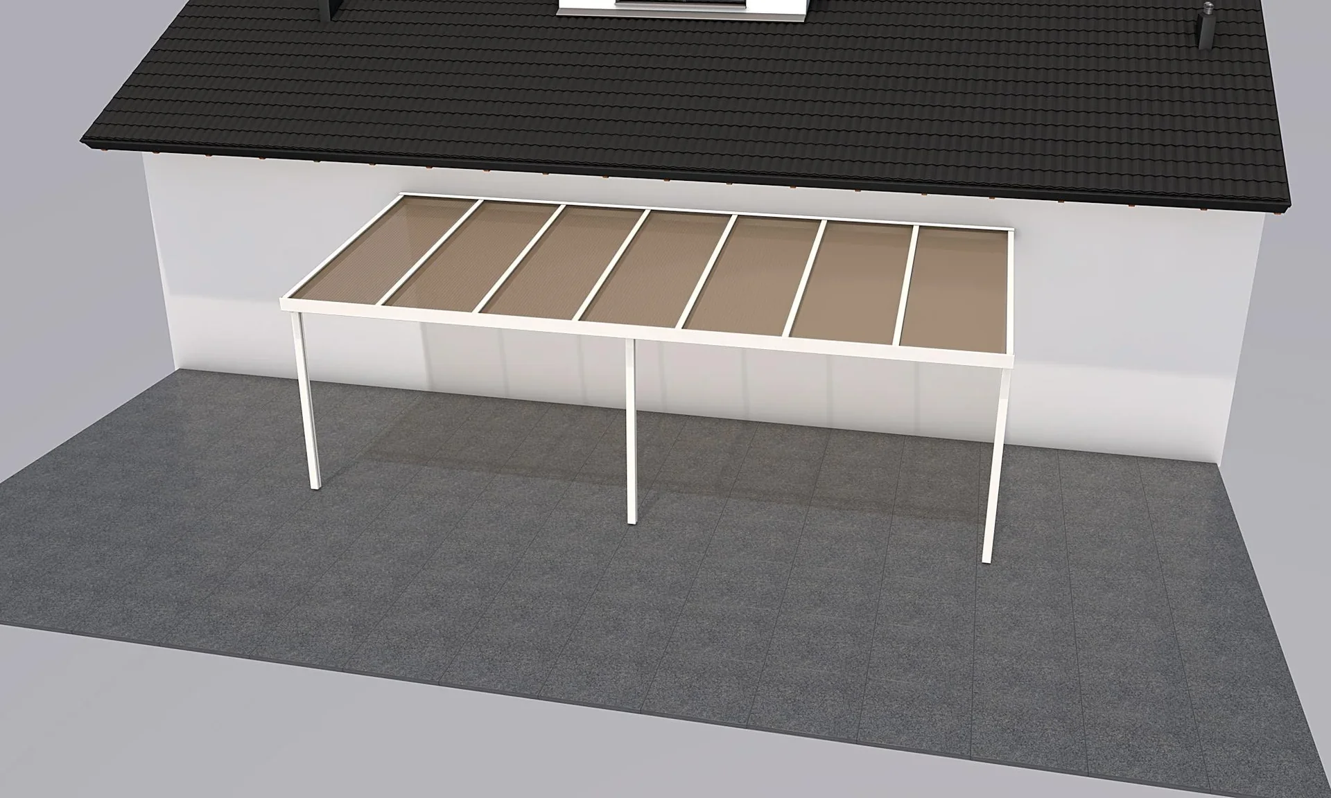 Terrassendach Premium, weiß, 7120 x 3060 mm - Acryl Stegplatten 16mm, bronze - 0