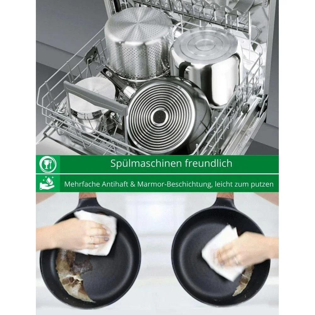 Platinium Bratpfanne / Wokpfanne / Pan - 28cm - Glasdeckel - Induktion - Marmorbeschichtung - Kratzfest - 7