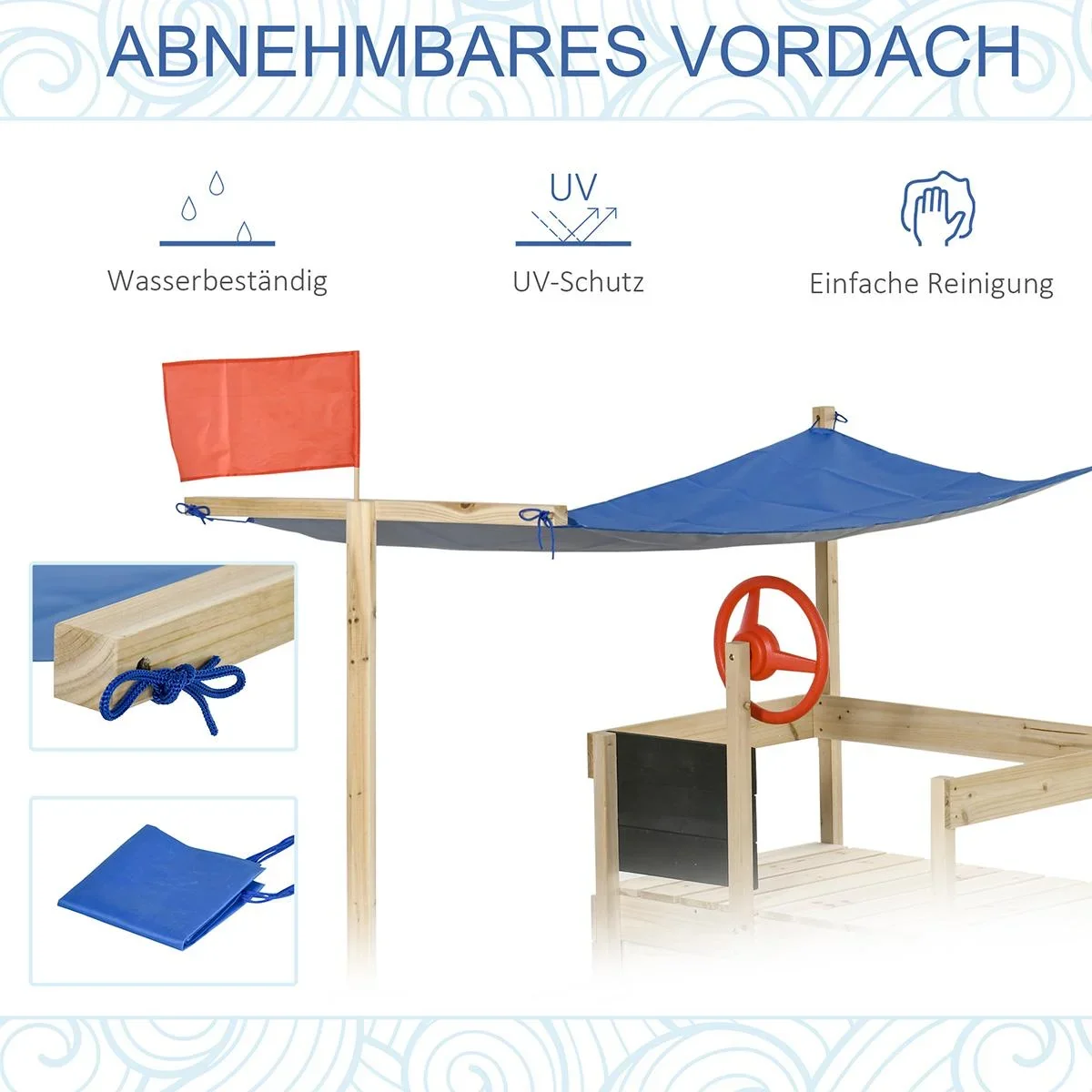 Sandkasten mit Abdeckung Schiff Design Matschekiste aus Holz Spielhaus für Kinder 3-8 Jahre Natur 180 x 91,5 x 144 cm - 0