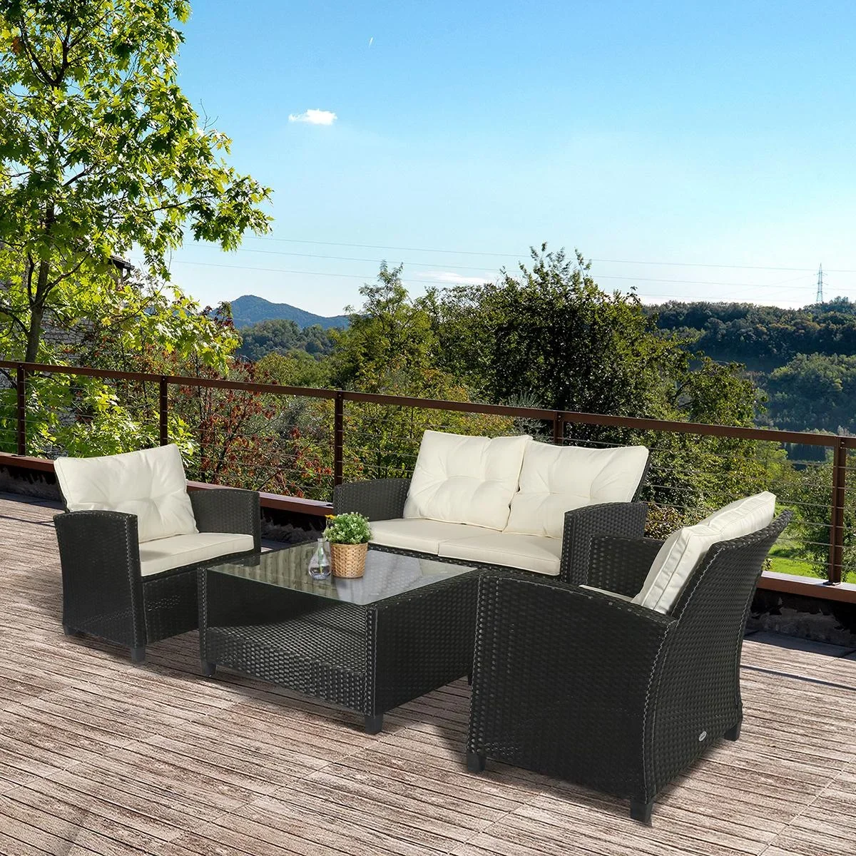 Polyrattan Sitzgarnitur 4 tlg. Sitzgruppe Gartenset Sofagarnitur Gartenmöbel Set Lounge Metall Luxus Schwarz - 0