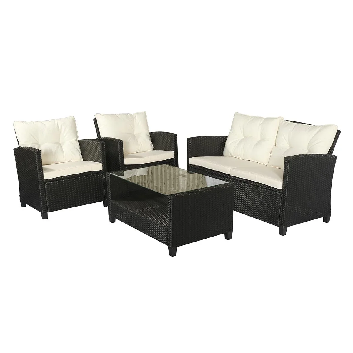 Polyrattan Sitzgarnitur 4 tlg. Sitzgruppe Gartenset Sofagarnitur Gartenmöbel Set Lounge Metall Luxus Schwarz - 1