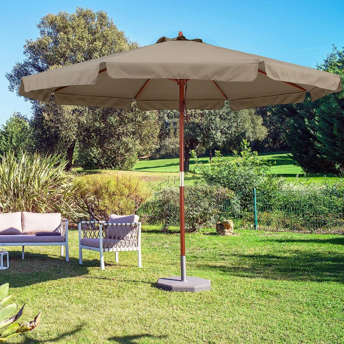 Sonnenschirm Taupe Holz 330cm UV-Schutz 50+ - 2