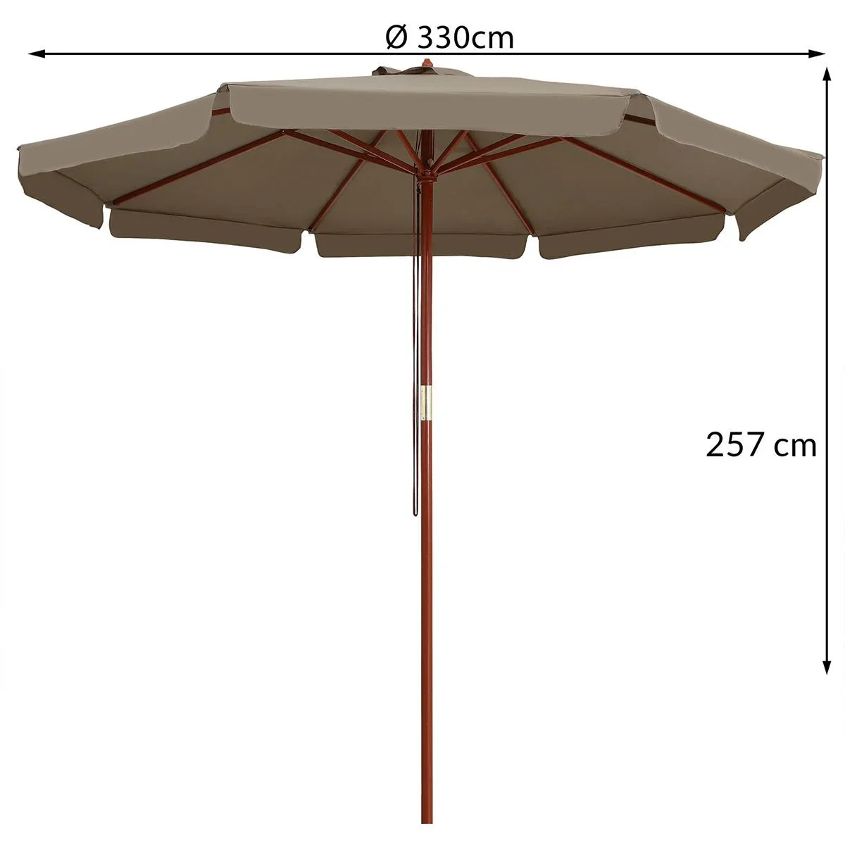 Sonnenschirm Taupe Holz 330cm UV-Schutz 50+ - 3