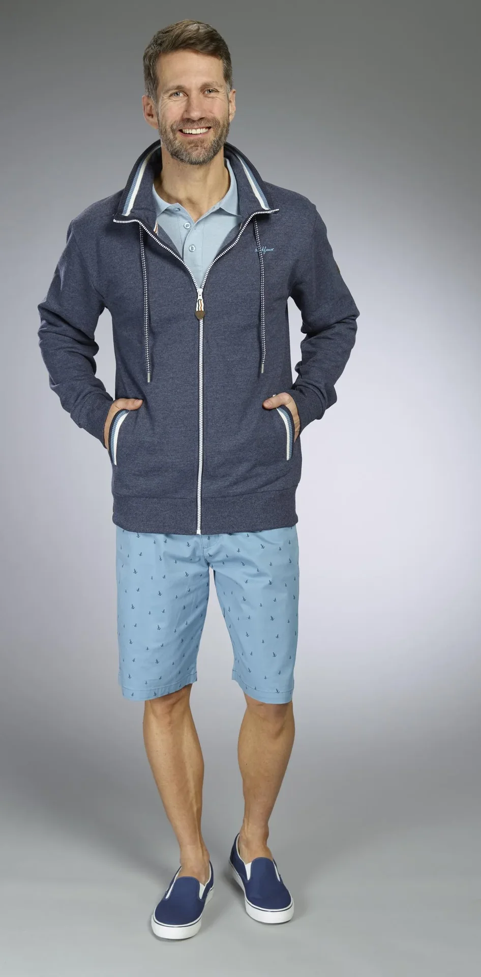 Sweatjacke, Farbe marine/melange, Gr.M - 6