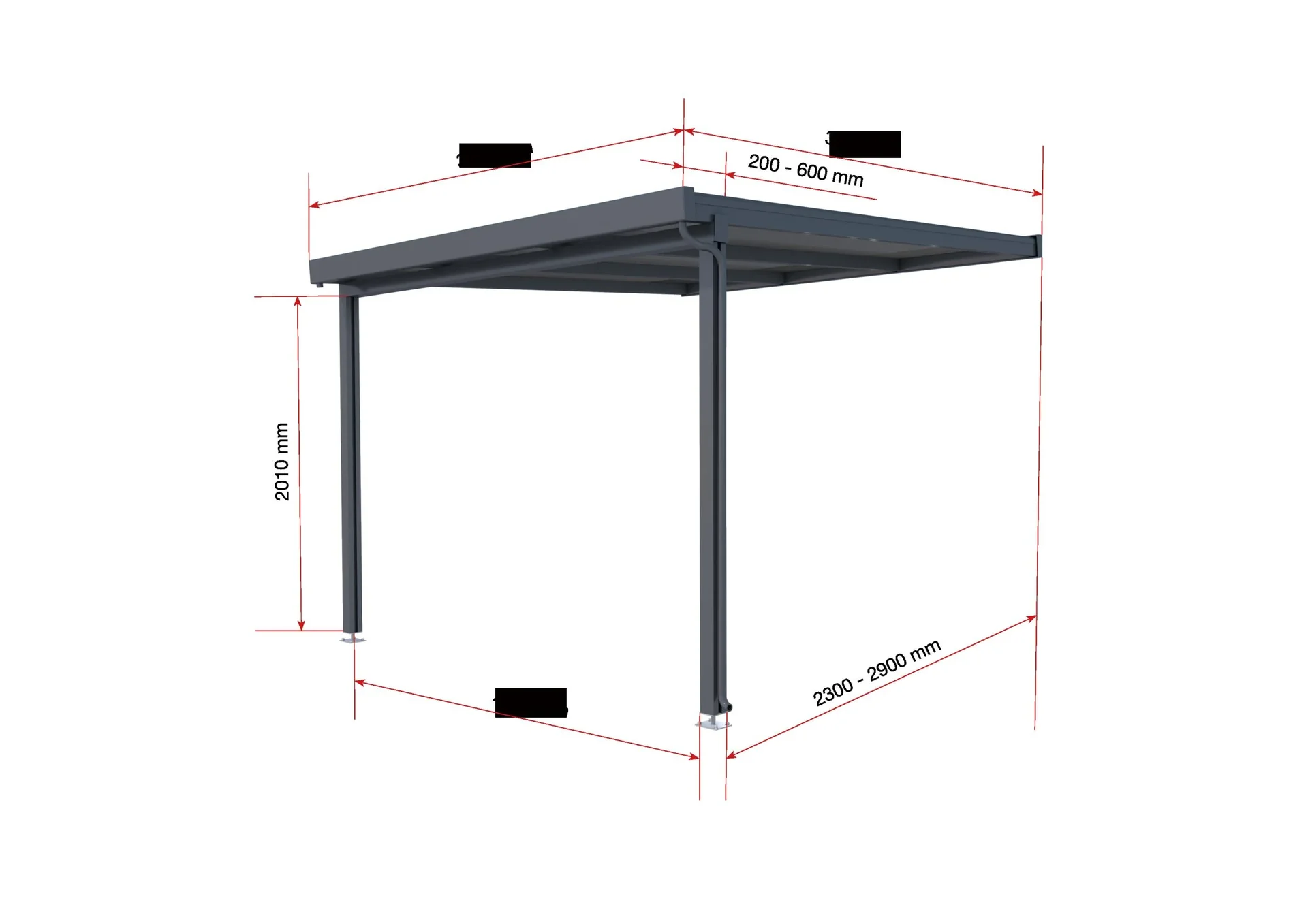 Terrassendach Premium, anthrazit, 3094 x 3060 mm - Polycarbonat Stegplatten 16 mm, klar - 1