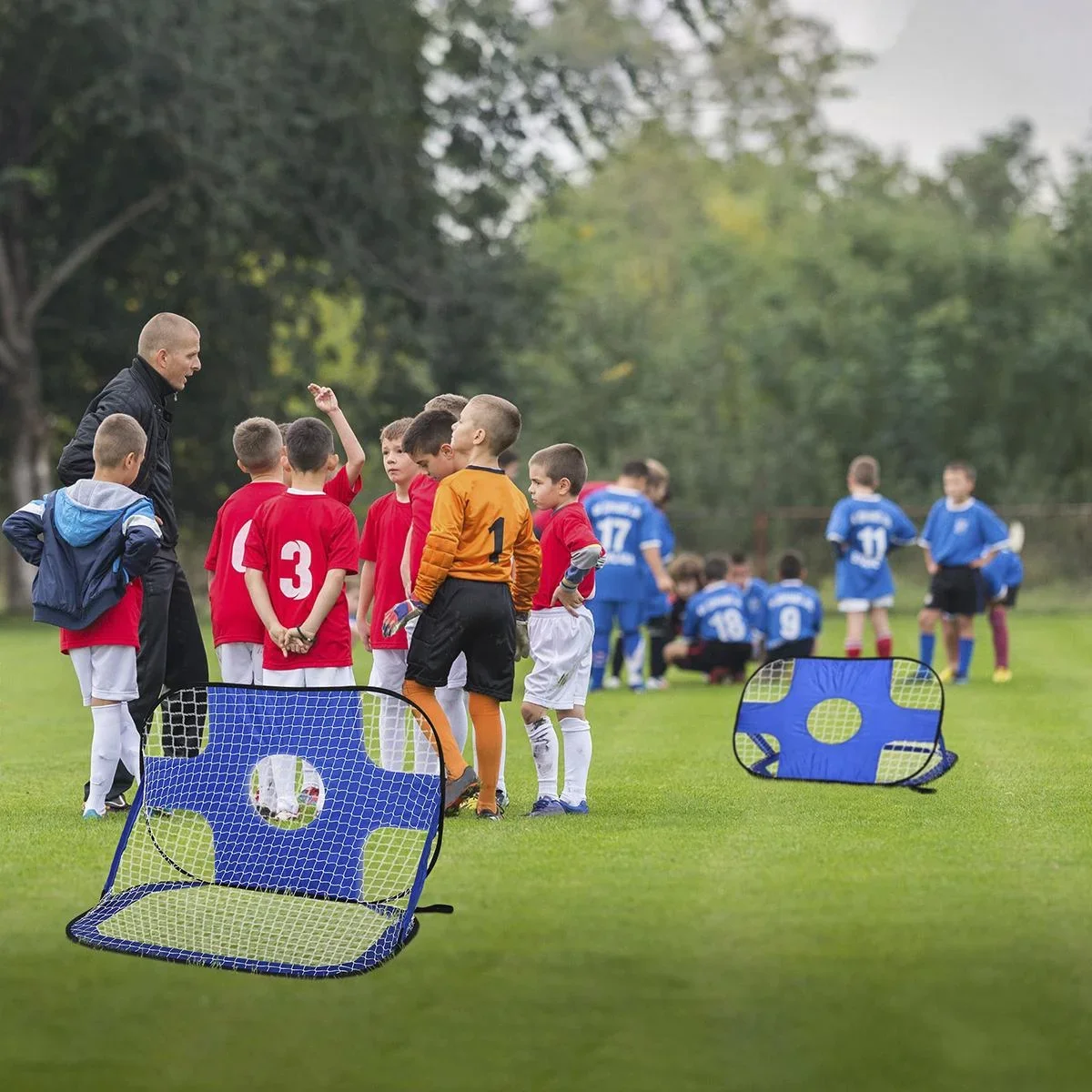 Fußballtore, Pop Up Tor, Tragbares Fußballnetz, 2er Set Minitore, mobil mit Tragetasche, Faltbar, Blau, 123 x 80 x 80 cm - 2