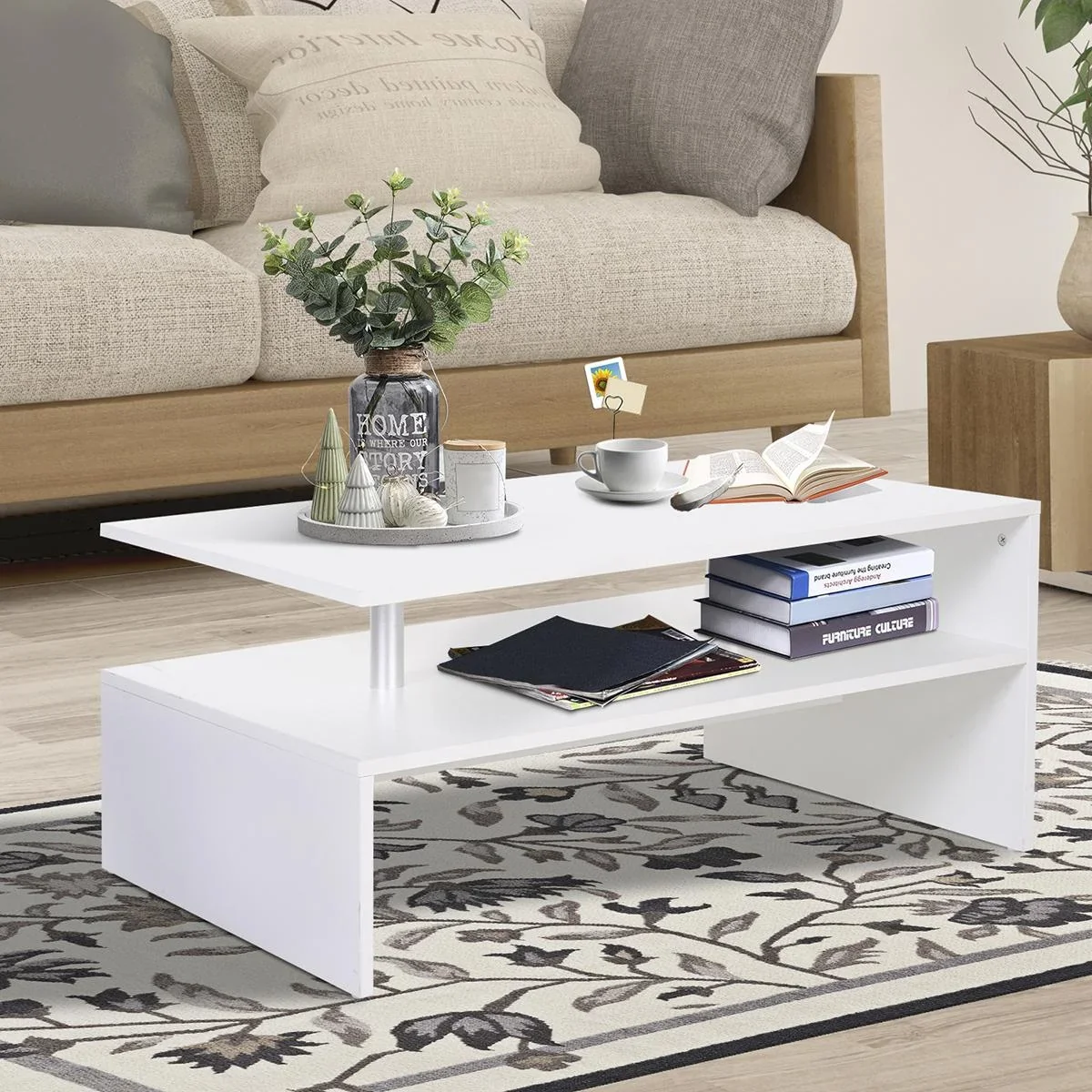 Beistelltisch Couchtisch moderner Kaffeetisch stabiler Teetisch Wohnzimmertisch mit praktischer Ablage, E1 Spanplatte, A - 2