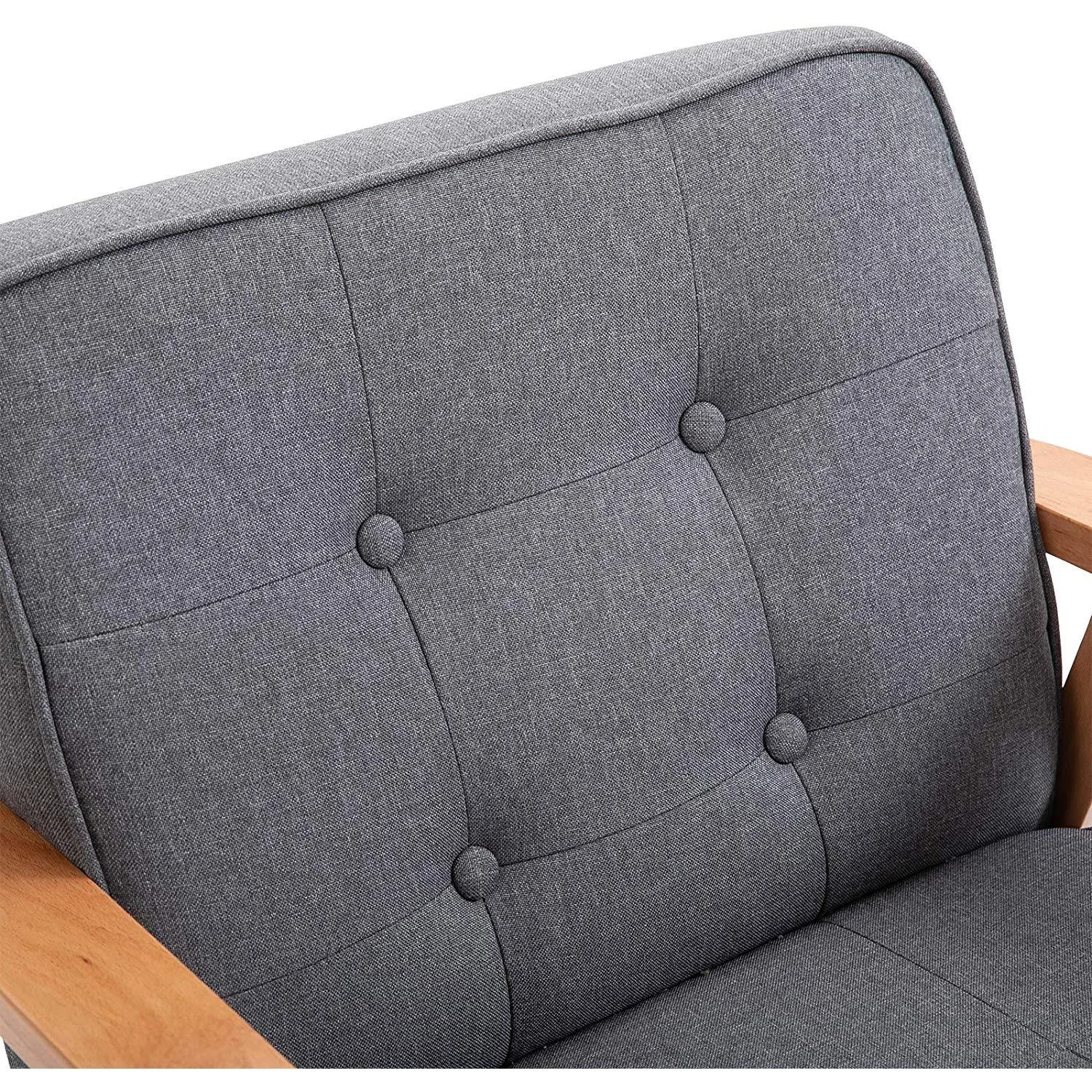 Einzelsofa Loungesessel Polsterstuhl mit Armlehnen Holzrahmen Leinen Grau 64,5 x 70 x 70 cm - 0
