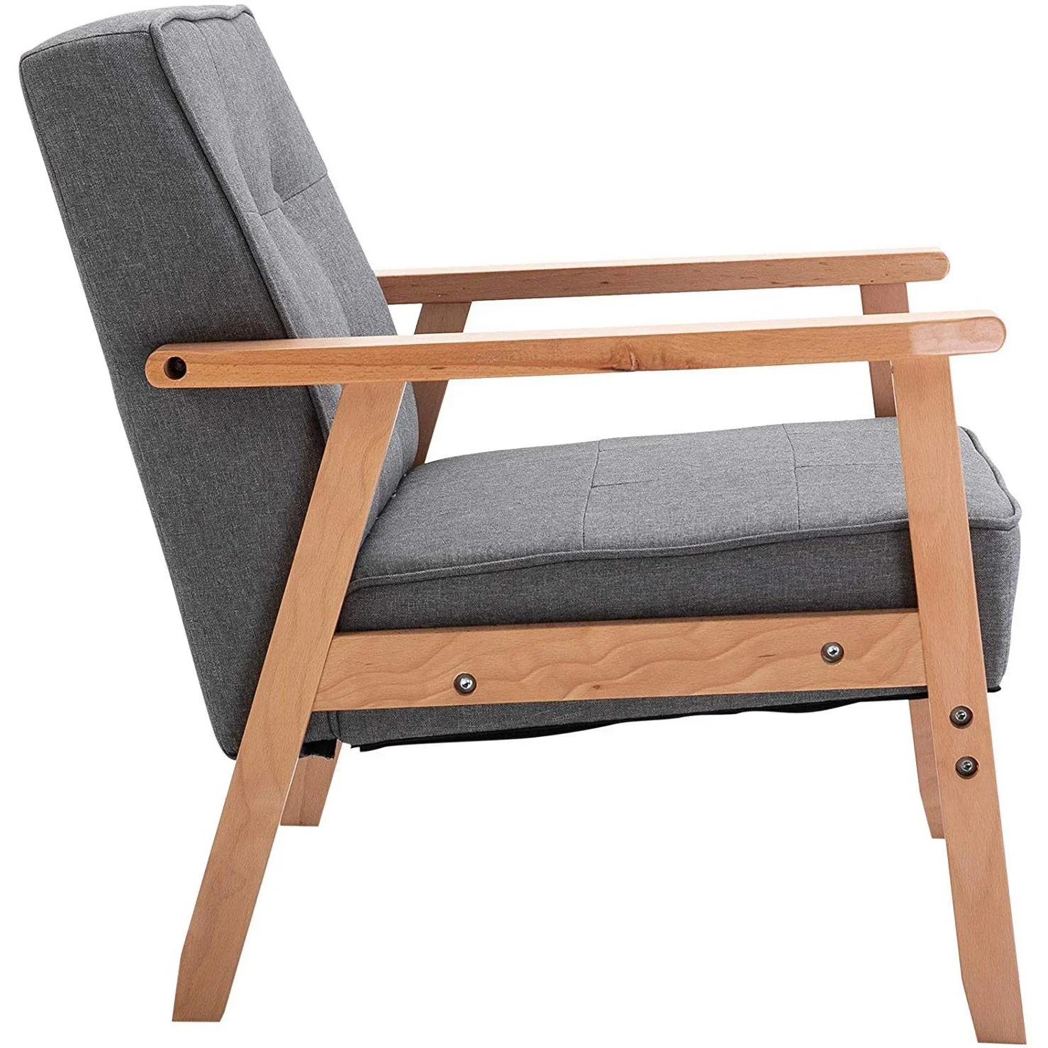 Einzelsofa Loungesessel Polsterstuhl mit Armlehnen Holzrahmen Leinen Grau 64,5 x 70 x 70 cm - 4