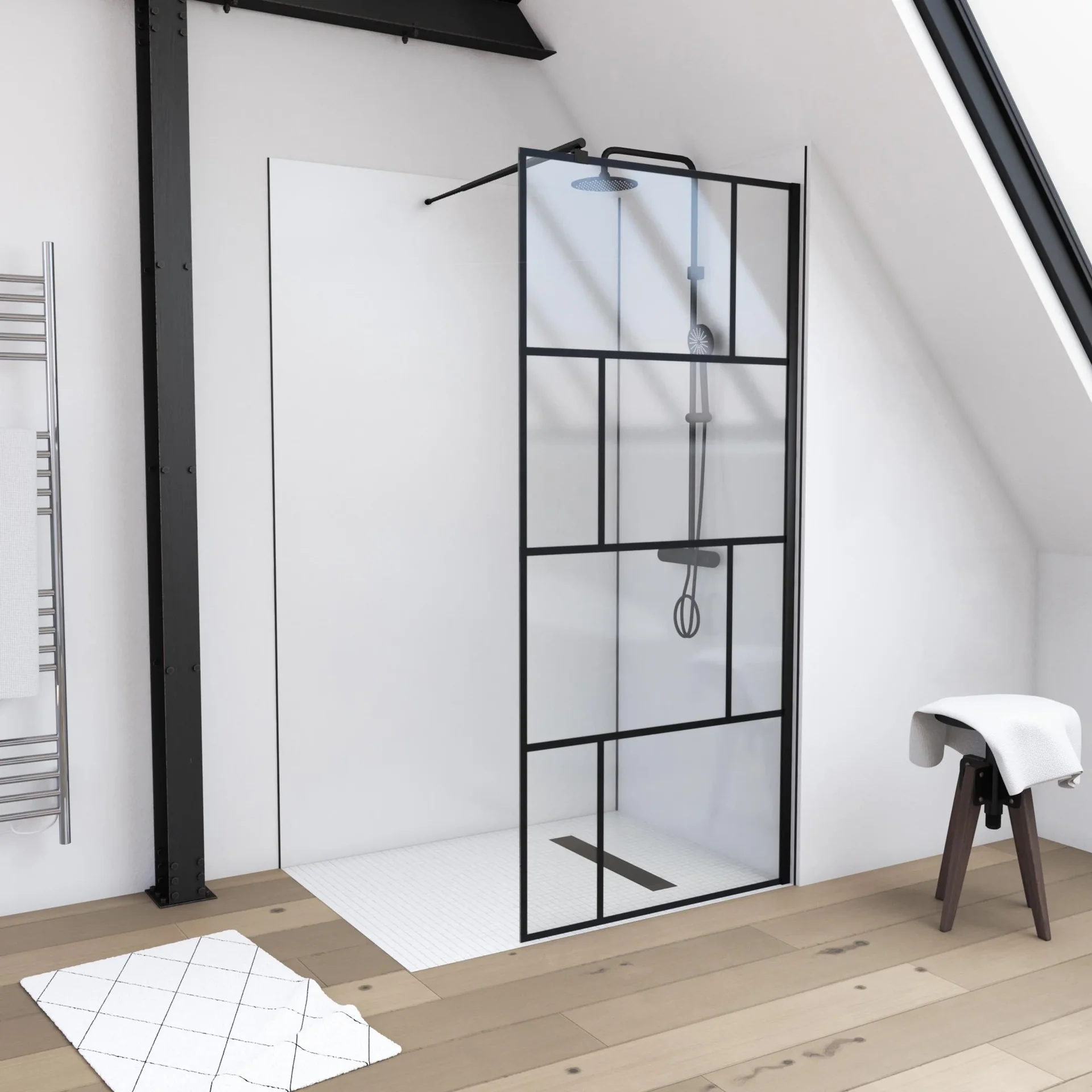 Duschwand in modernem Design 90 x 195 cm - Glasdusche mit matt schwarzen Wandprofil - 0