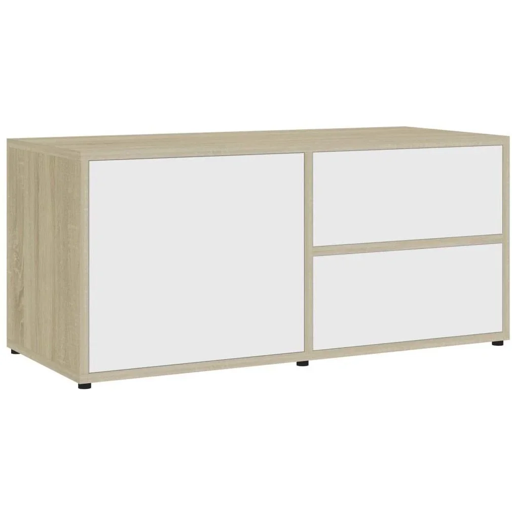TV-Möbel 80x34x36 cm Spanplatte weiß und Sonoma-Eiche - 1
