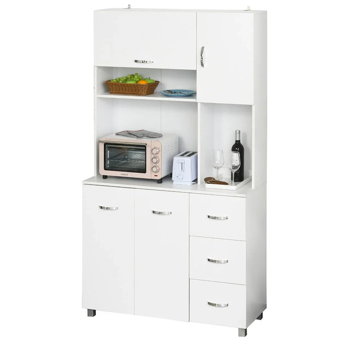 Küchenschrank Aufbewahrungsschrank Sideboard mit 3 Schubladen Hochschrank mit verstellbaren Ablagen Kommode Weiß 100x 39 - 1