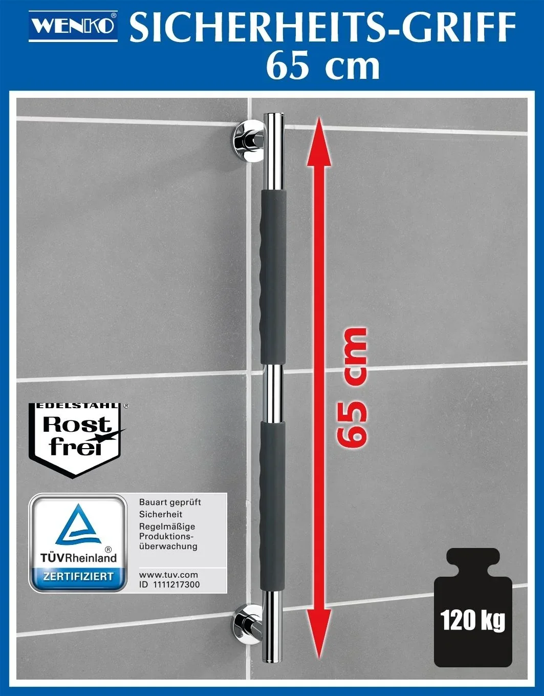 Wandhaltegriff Secura Edelstahl, 65cm - 0