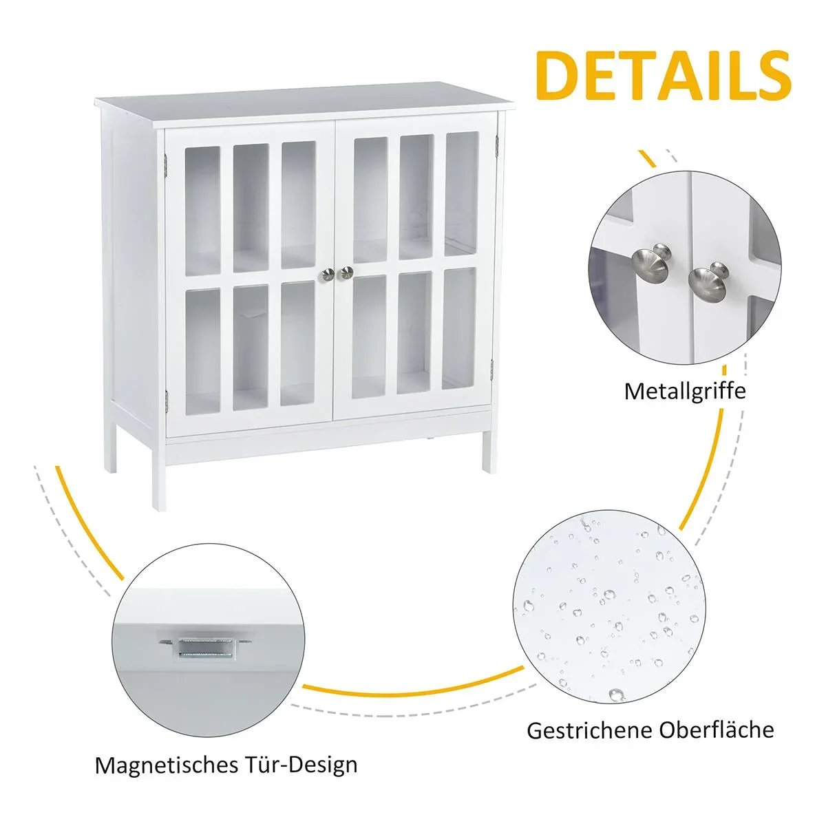 Küchenschrank Vitrine mit 2 Türen Badezimmerschrank MDF Acryl - 3