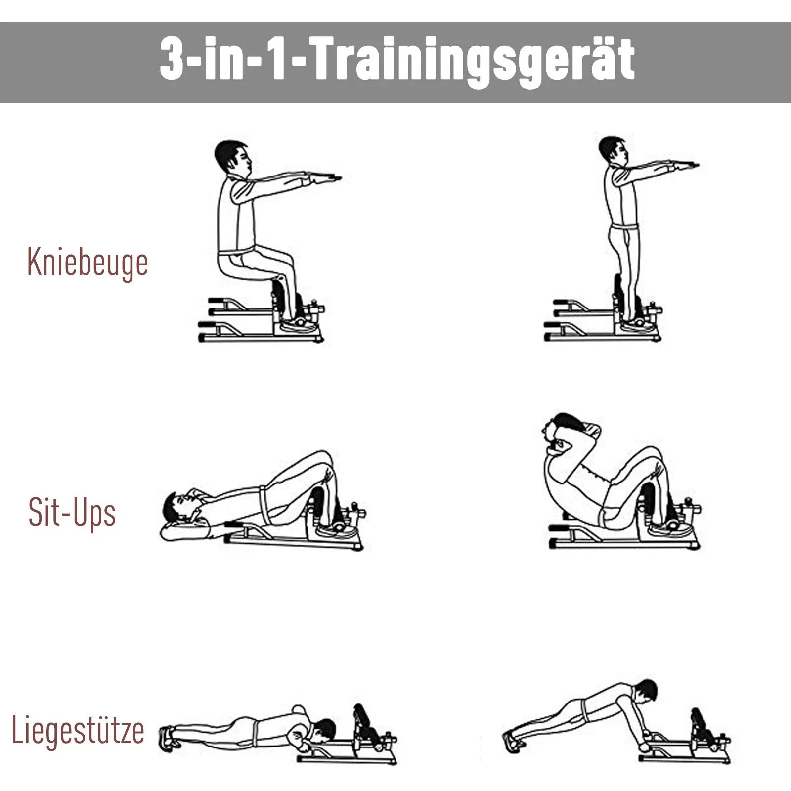 Kniebeugentrainer Beintrainer 3 in 1 Trainer verstellbar rollbar bis 120 kg Schwarz - 2