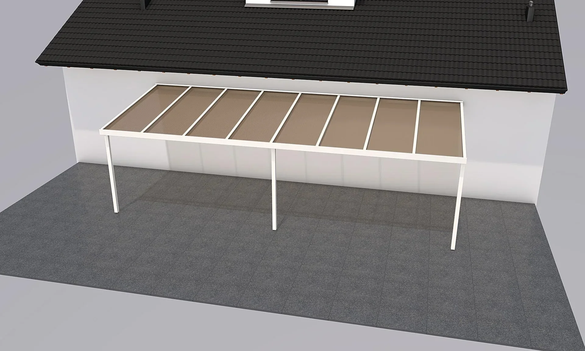 Terrassendach Premium, weiß, 8125 x 3060 mm - Polycarbonat Stegplatten 16 mm, bronze - 0