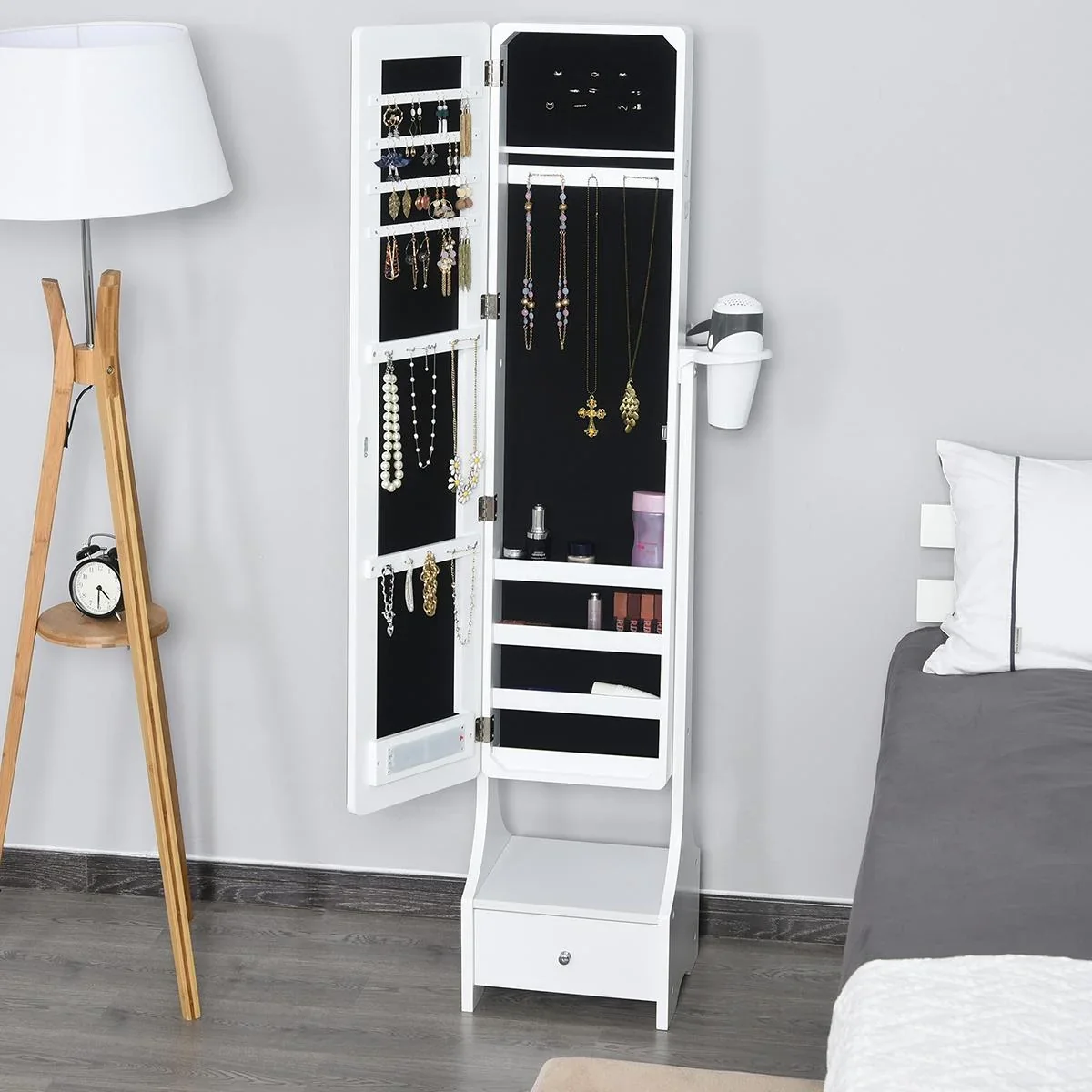 Led-Spiegel mit Schmuckschrank, weiß - 3
