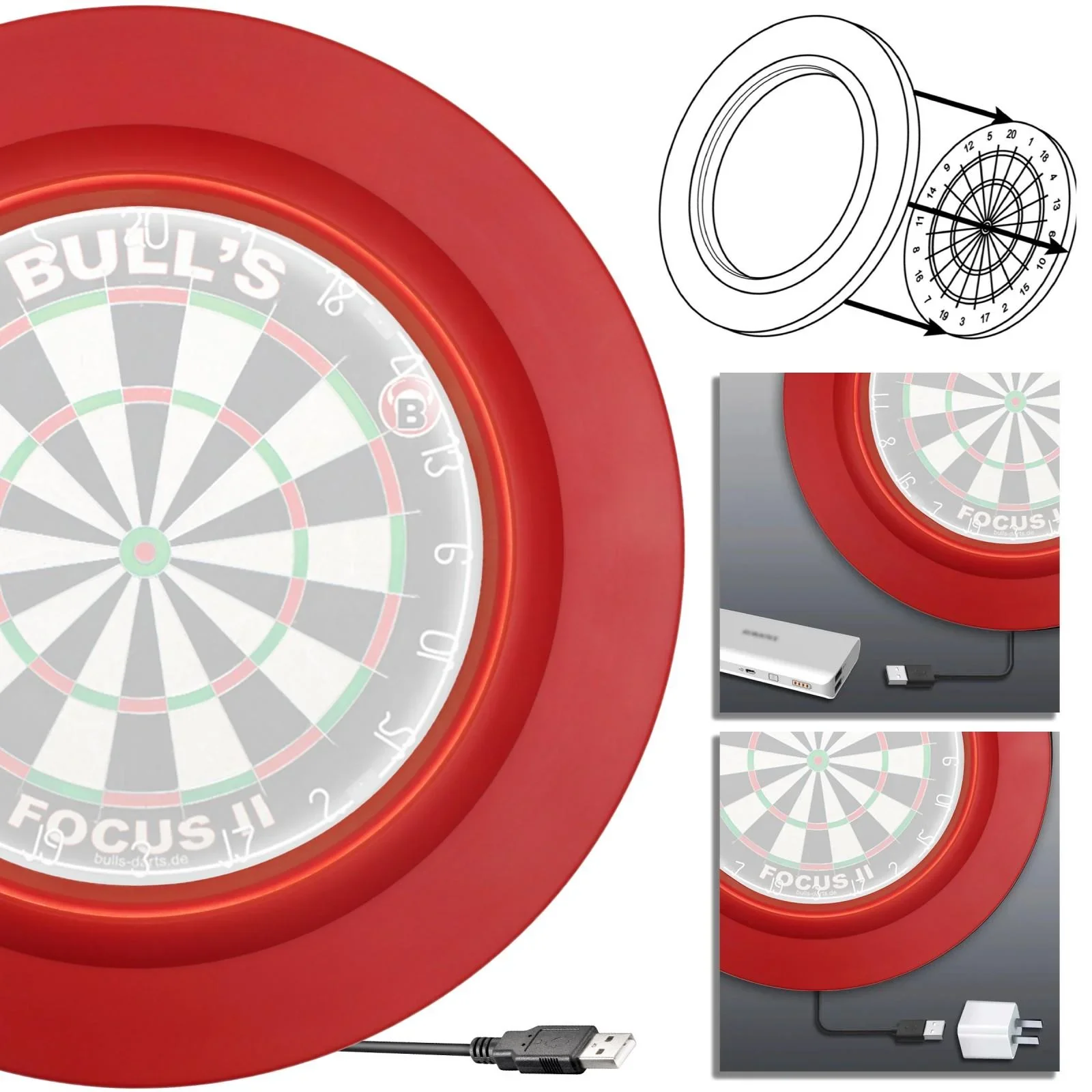 Dartscheiben Umrandung mit Beleuchtung rot - 0