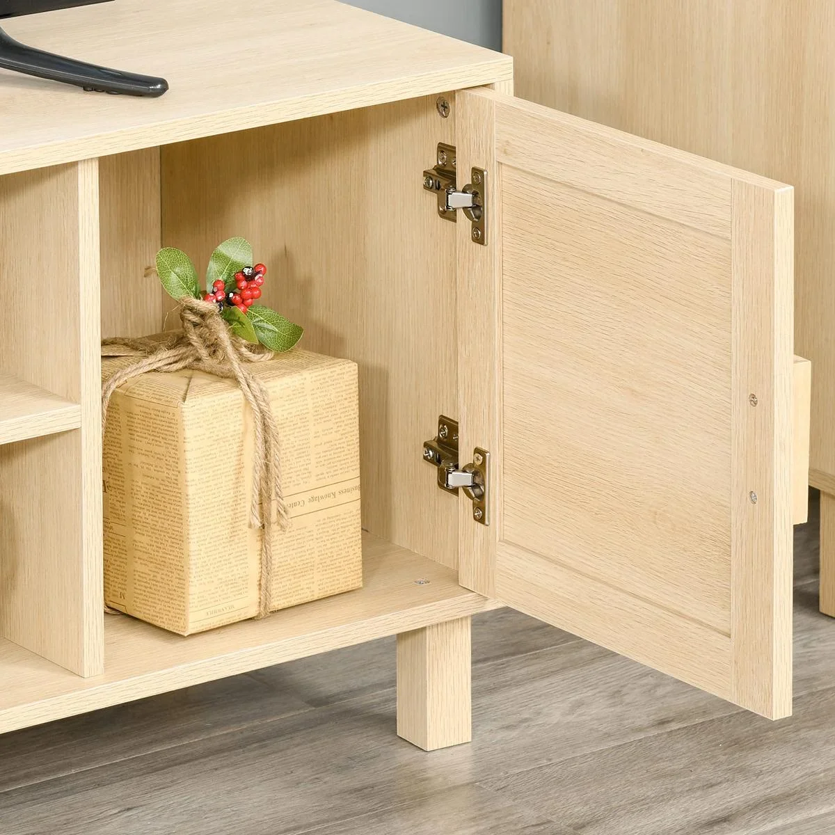 Fernsehschrank mit Rattanoptik natur - 6
