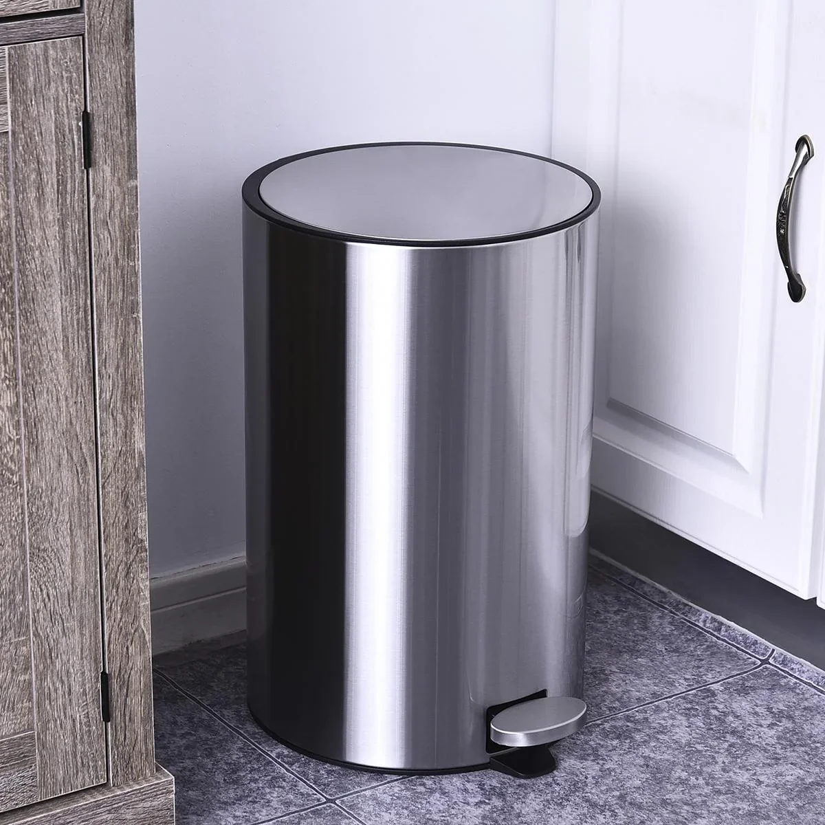Mülleimer mit Inneneimer silber/schwarz - 0