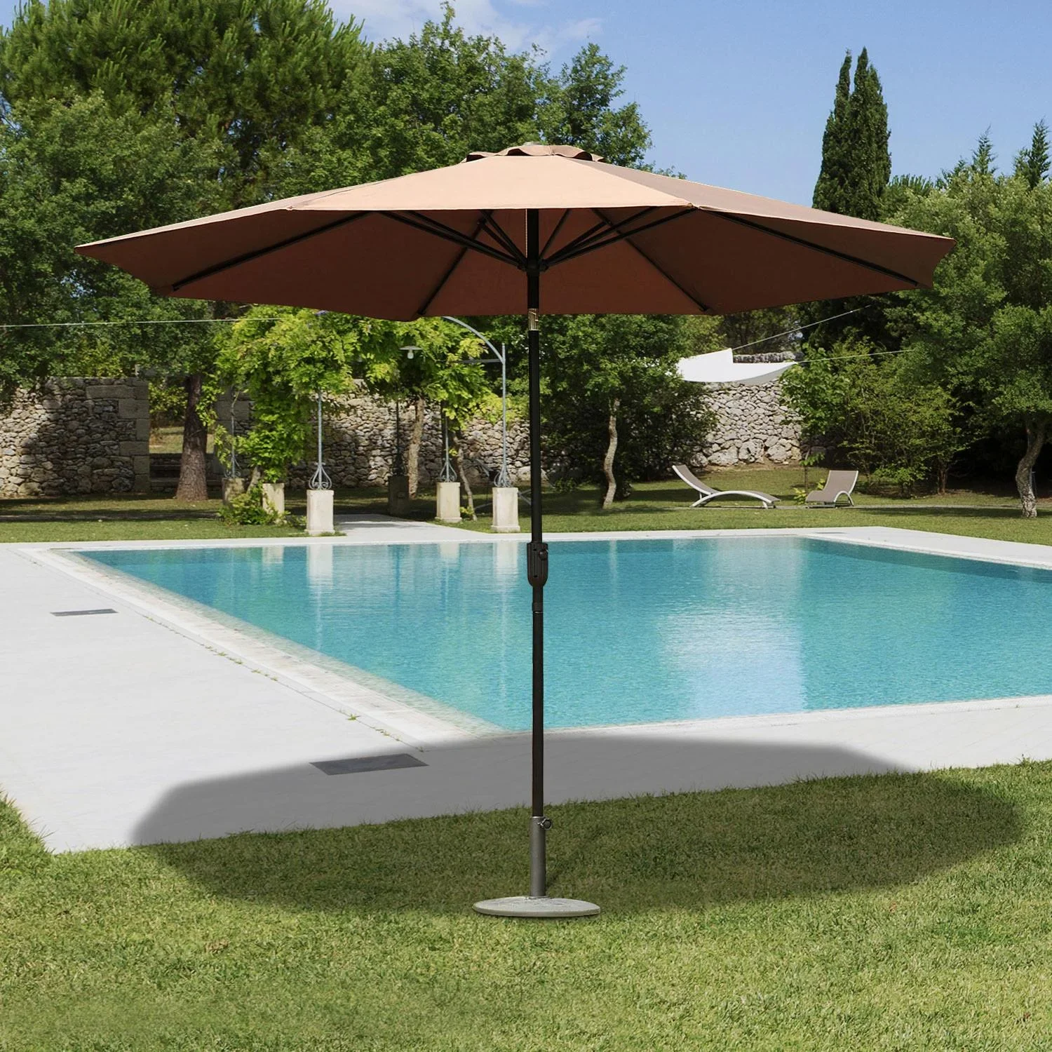 Sonnenschirm Knickschirm Gartenschirm mit Handkurbel Stahl 180/? Polyester Braun Ø3 x 2,45 m - 1