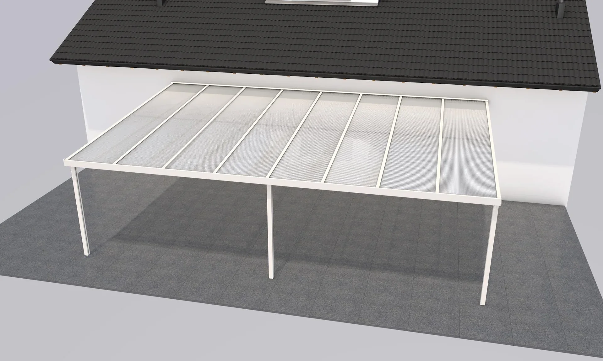 Terrassendach Premium, weiß, 8125 x 5060 mm - Polycarbonat Stegplatten 16 mm, weiß gestreift - 0
