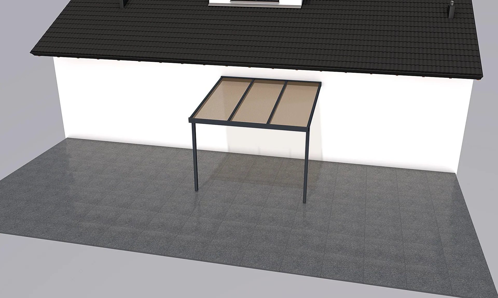 Terrassendach Premium, anthrazit, 3094 x 3060 mm - Acryl Stegplatten 16mm, bronze - 2
