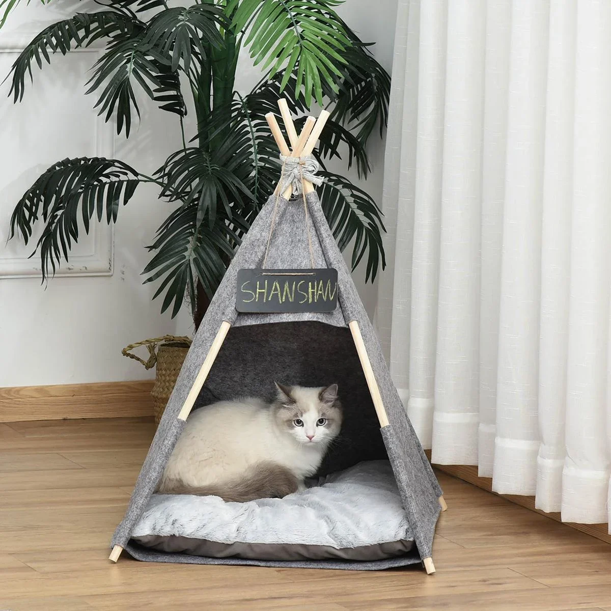 Haustierzelt Katzenhaus Hundezelt Katzenbett Katzenzelt mit weichem Kissen Plüsch Filz maschinenwaschbar Grau 58 x 58 x - 2