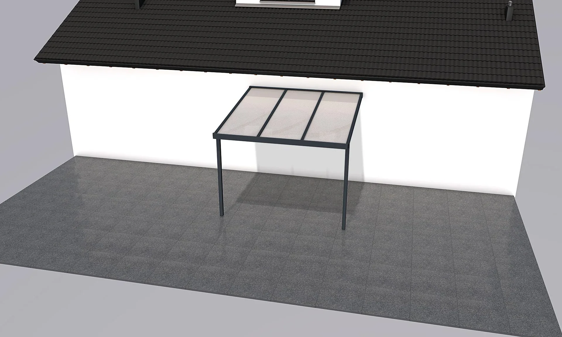 Terrassendach Premium, anthrazit, 3094 x 3060 mm - Polycarbonat Stegplatten 16 mm, weiß gestreift - 0