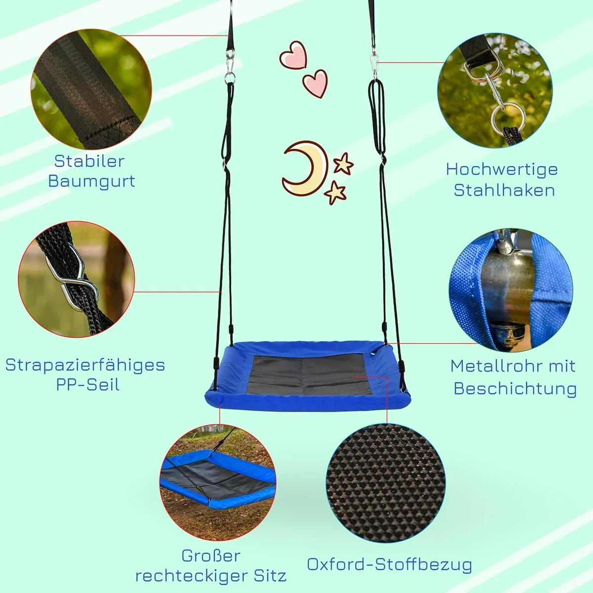 Nestschaukel für Kinder blau, schwarz - 7