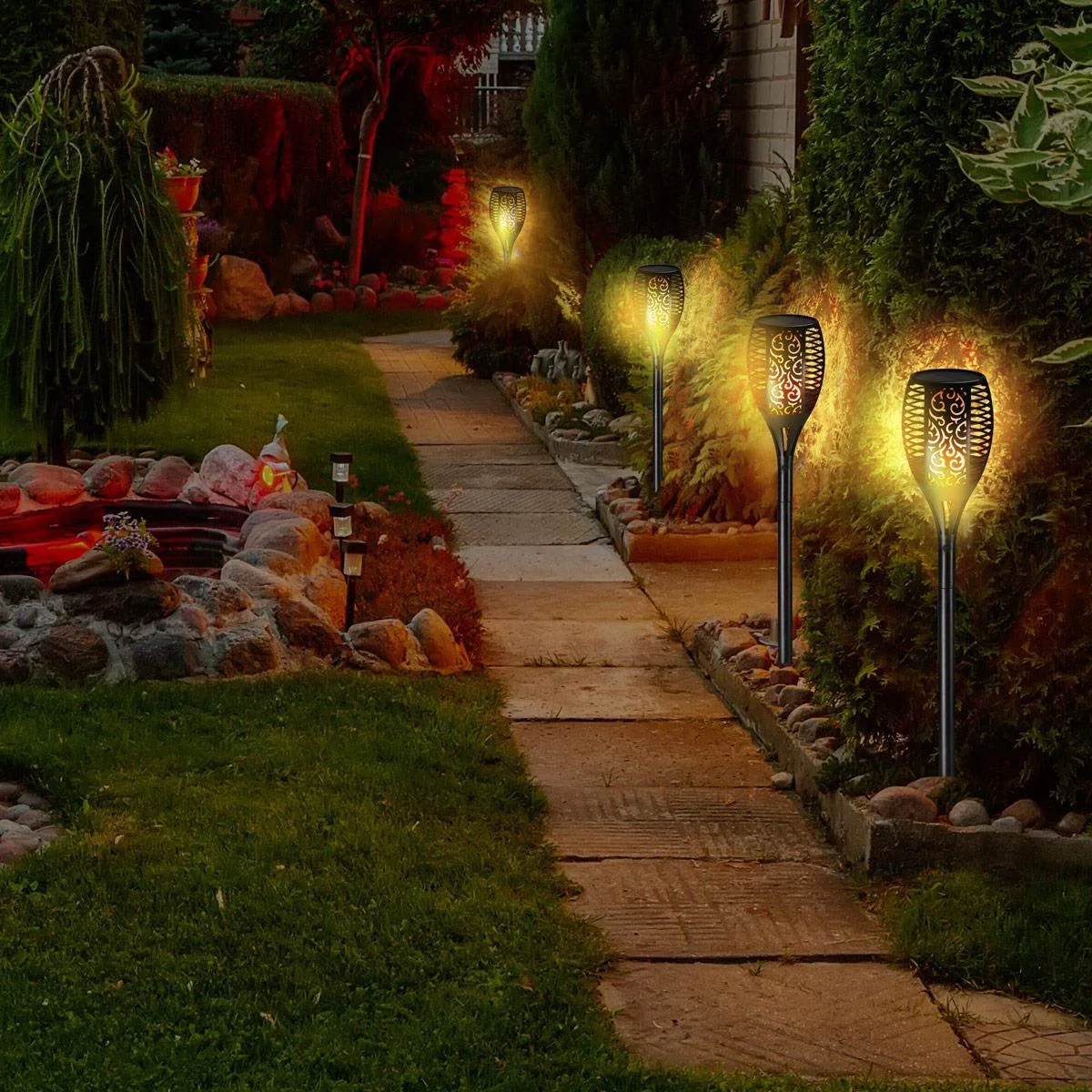 LED-Solartaschenlampe - 2er-Set - Mit Flammeneffekt - 5