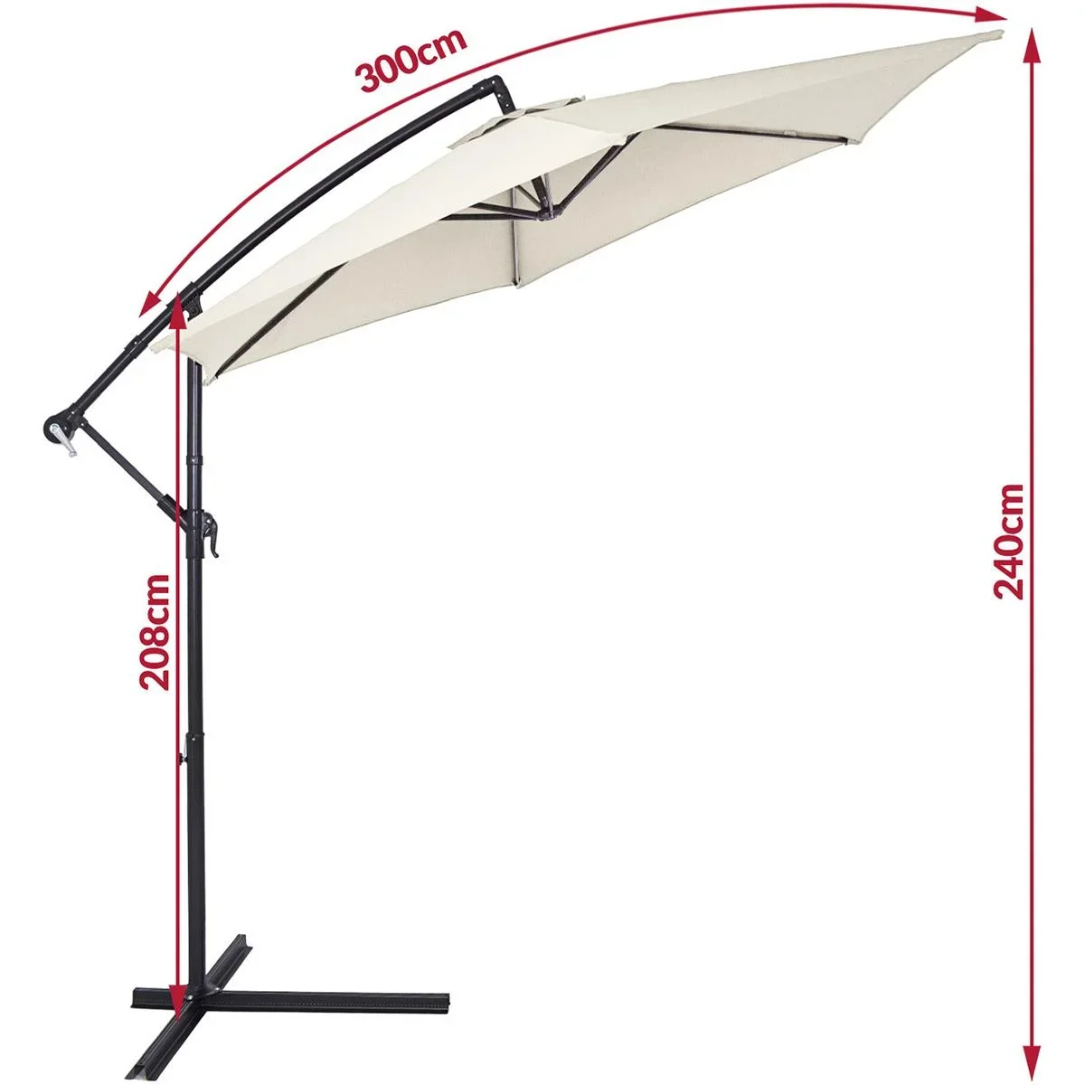 Sonnenschirm faltbarer Aluminium Creme mit Kurbel Ø 300 cm - 3