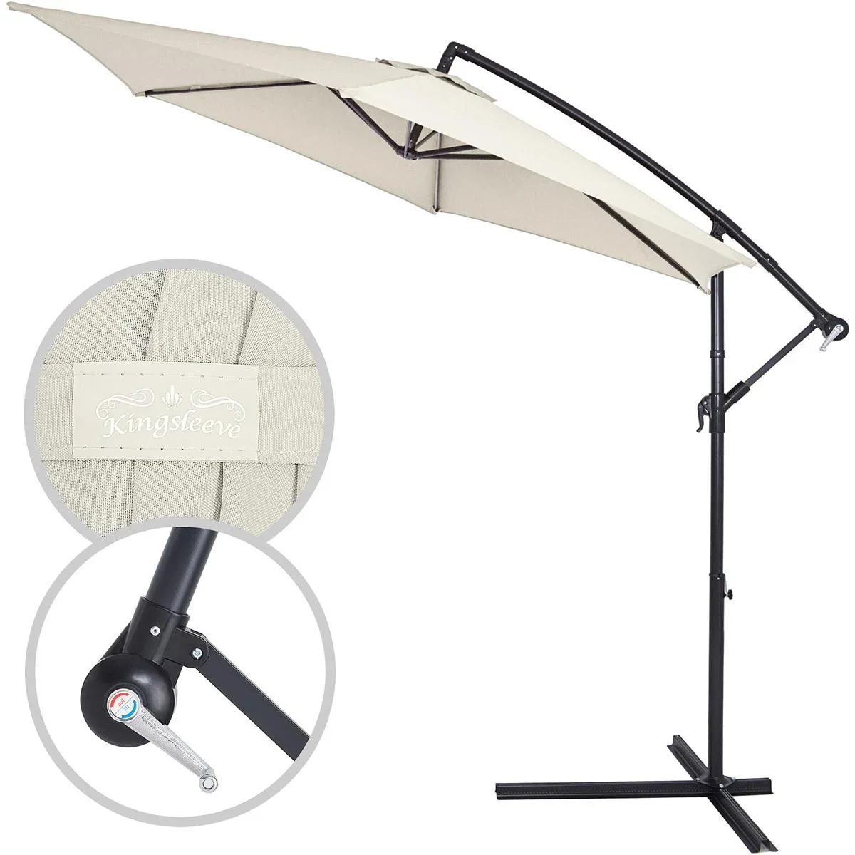 Sonnenschirm faltbarer Aluminium Creme mit Kurbel Ø 300 cm - 6