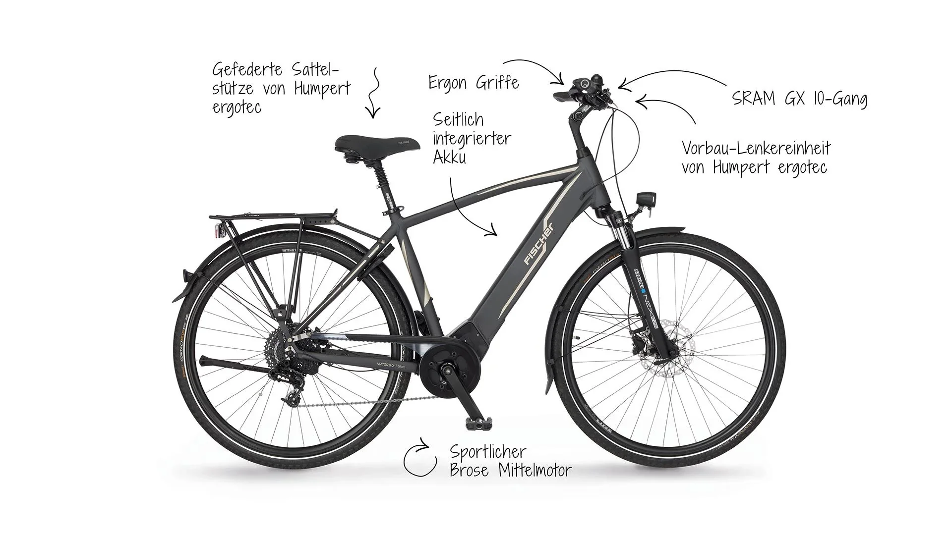 Herren E-Bike Trekking, 28 Zoll, Rahmengröße 55 cm,10-Gang Kettenschaltung, schiefergrau matt, VIATOR 5.0i - 0