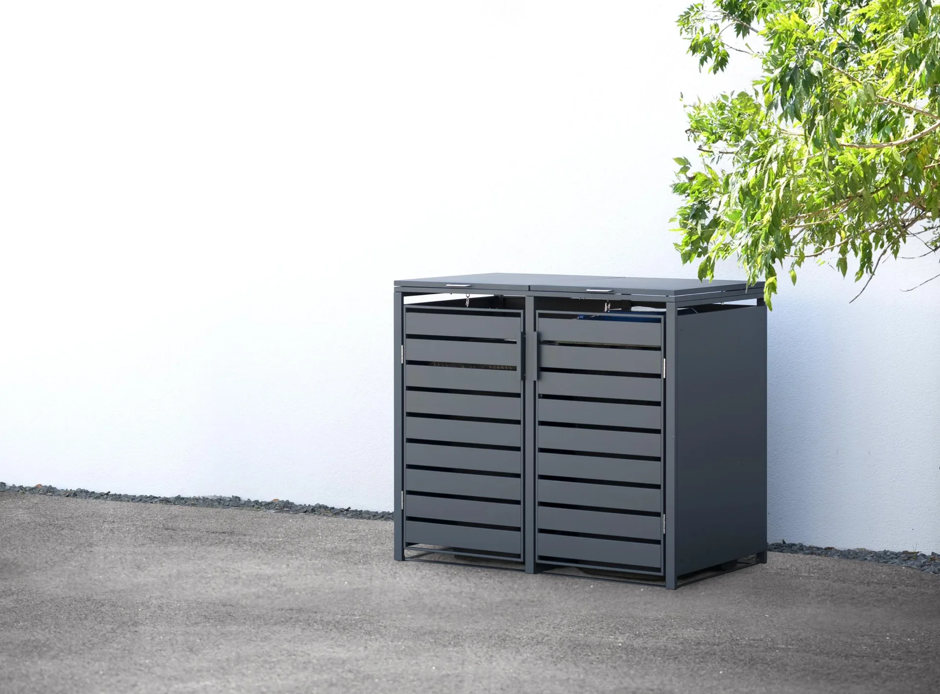 Mülltonnenbox 2-fach mit Deckel, Anthrazit - 7