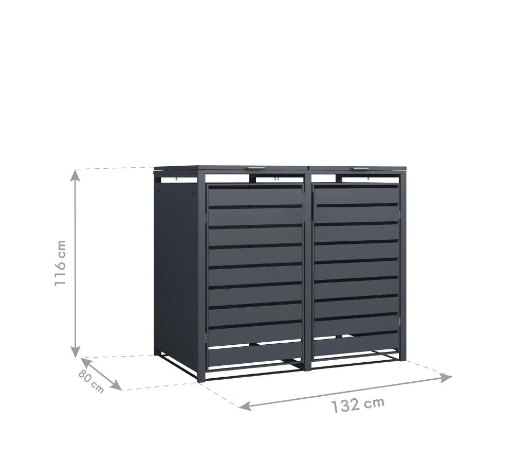 Mülltonnenbox 2-fach mit Deckel, Anthrazit - 10